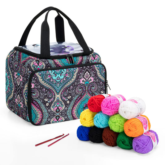 LoDrid Small Yarn Storage Bag, Portable Knitting Bag for Knitting Set & Crochet Accessories, Travel Crochet Yarn Project Organizer for Knitting Accessories Set for Adults, Totem (Bag Only)