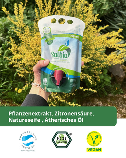 Solbio Original Sanitation Liquid for Camping Toilet 1.6l 100% Organic & Vegan - Biodegradable sanitary additive with scent of eucalyptus, pine, and mint.