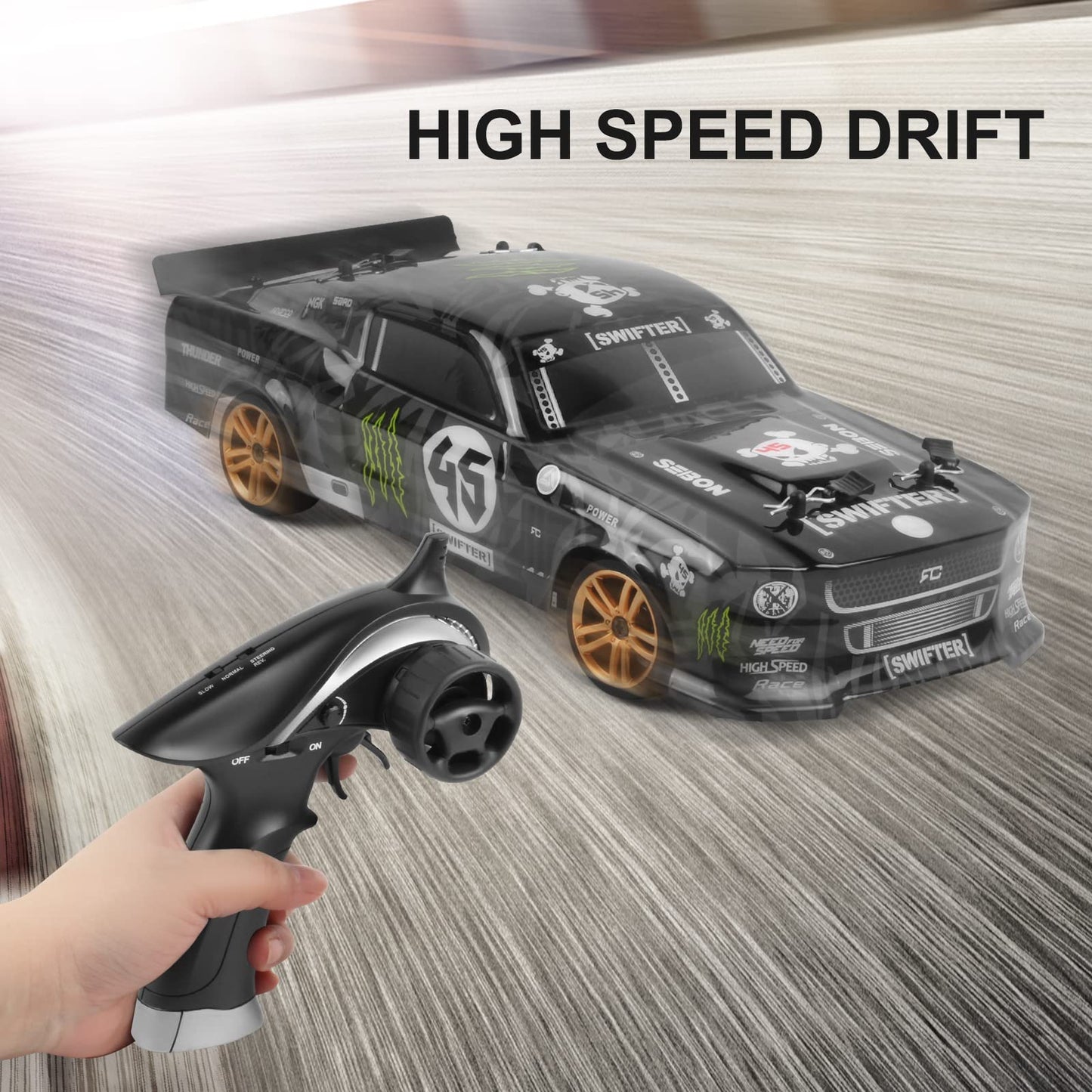 Goolsky RC Drift Car 1/18 2.4GHz 4WD 30km/h Motor RC180 Strong Magnetic RTR High Speed Rechargeable Environmentally Friendly RC Racing Car Remote Controlled Gift for Kids. 1 Battery