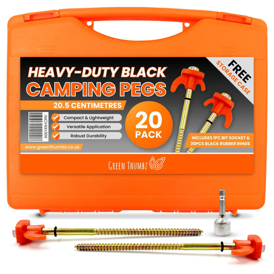 Green Thumbz Tent Pegs - 20 Pack Camping Stakes Ground Nails Sturdy - Galvanized Tent Pegs with Screw Design for Tough Grounds - Durable Camping Screw Pegs for Outdoor Use (20.5cm)