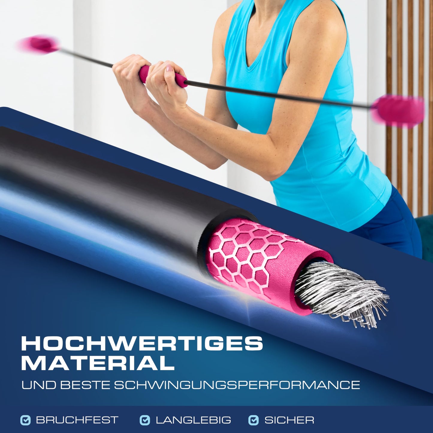 ELANI Swing stick - Adjustable resistance & ergonomic grip - High-strength gymnastics stick, also suitable for physiotherapy - Swinging Sticks, Swing stick fitness champion, Flex Stick