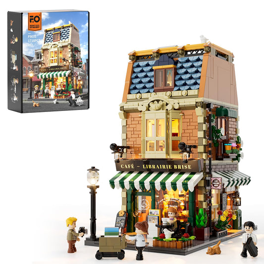 Funwhole Book Cafe Illuminated Building Block Set - City Coffeehouse LED Light Modular Building Model Kit 1718 Pieces for Adults and Teens