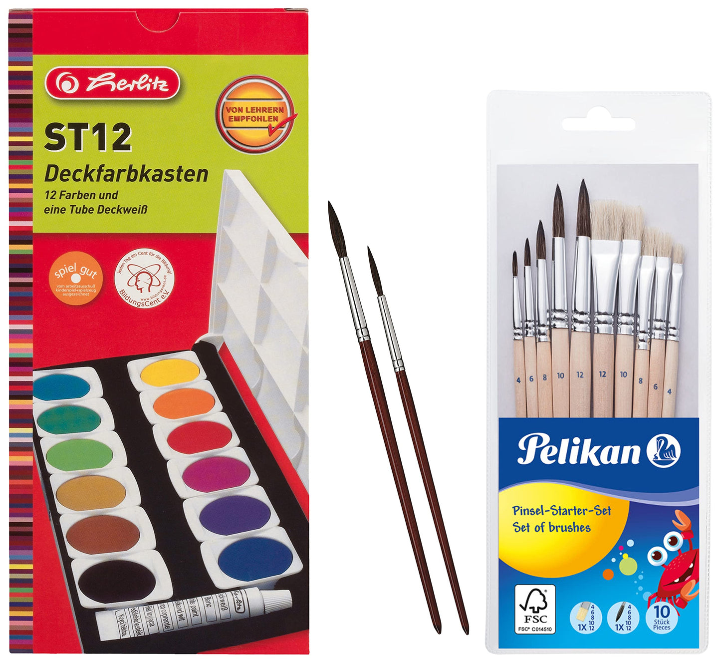 Herlitz 10116655 School paint or opaque watercolor set, 12 colors including opaque white (school paint + 12 brushes)