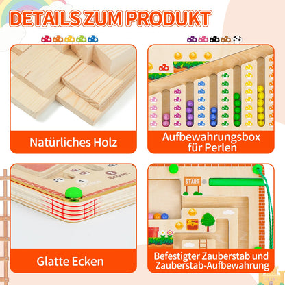 Montessori magnetic toy labyrinth for 2, 3, 4, 5, 6-year-olds. Magnetic motor skills toy for kids, wooden gift for 2, 3, 4-year-old boys and girls.