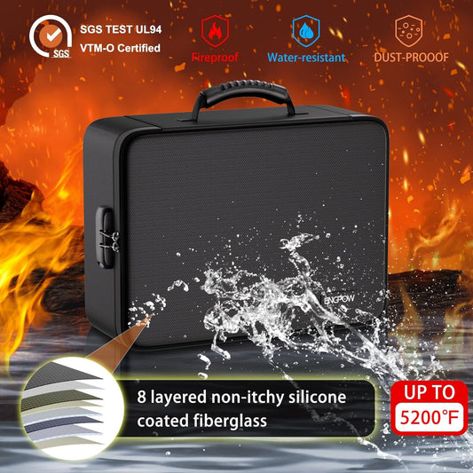Fireproof document bag with 13 compartments 5200℉ A4 folder organizer storage box with lock Portable briefcase Home and office document storage for important documents Certificates