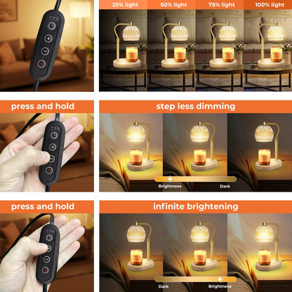 KPUY candle warmer lamp, candle warmer lamp with timer and dimmer, candle warmer, adjustable height scented candle warmer with 2 * 50W bulbs for jar candles, flameless (Gold)
