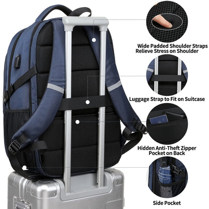 LOWA 17.3 Inch Laptop Backpack Men 50L,Extra Large Waterproof Work Backpack,Anti Theft Business Travel Laptop Bag with USB Charging Port Notebook Bag School Backpack Men Women - Blue