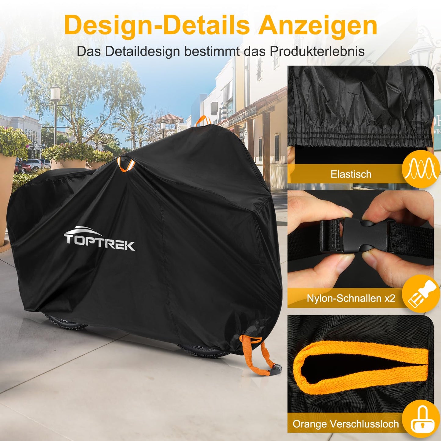 Toptrek bike cover for 3 bikes Waterproof 210D Oxford fabric Bike garage Outdoor 220 x 120 x 110 cm High-quality bike cover with lock holes Sun protection Tear resistance with bag