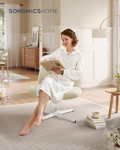 SONGMICS HOME Tailor's Chair, Makeup Chair, Armless Swivel Chair, Desk Chair, Wide Seat, Modern with Cross Base, Adjustable Height, Tilt Function, Cream White OBG046W01