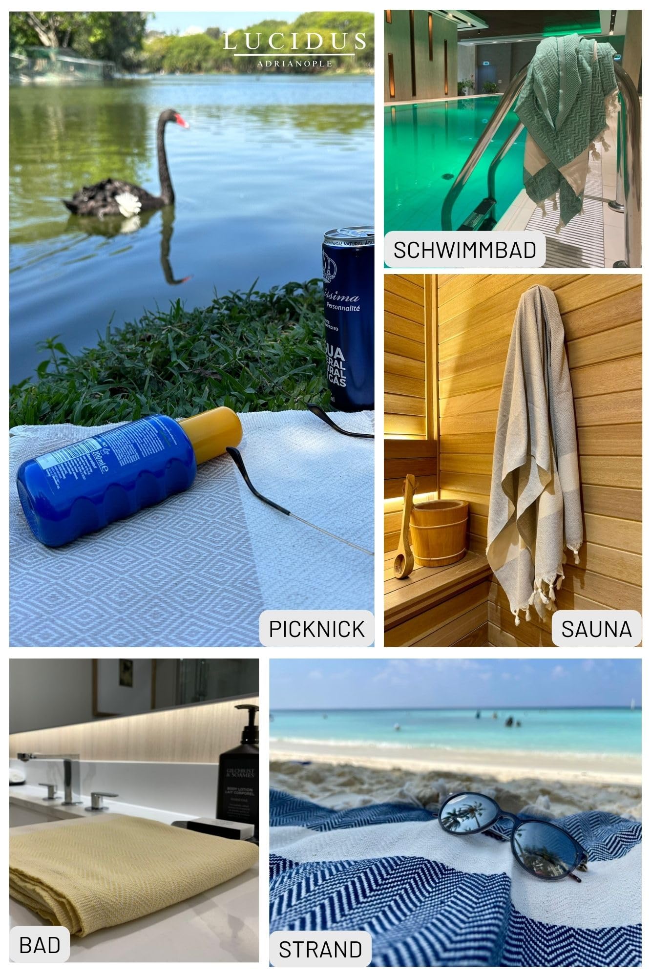 LUCIDUS Beach towel - 100% Turkish cotton, quick drying & sand-free, 100x200 cm bath towel hammam towel for women & men - lightweight & ideal for travel, bath, yoga, camping (moon gray diamond)