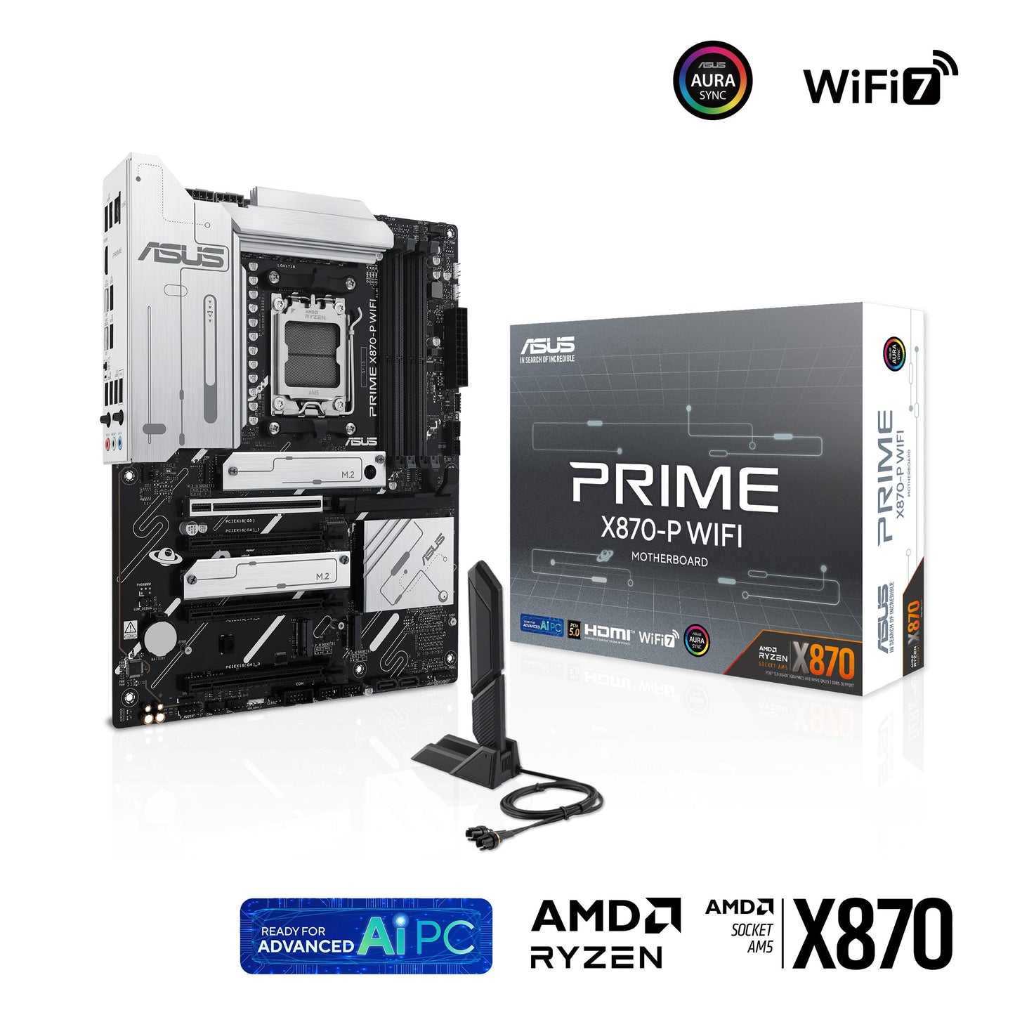 ASUS Prime X870-P WiFi motherboard socket AM5 (AMD, ATX, PCIe 5.0, DDR5, 14+2+1 power stages, 4X M.2, WiFi 7, 2.5Gb Ethernet, USB-C 40Gbps)