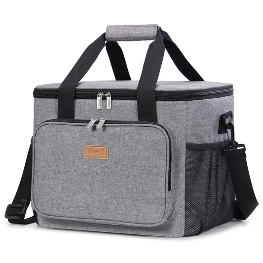 Lifewit 24L small cooler bag on the go, insulated lunch bag foldable for men and women, waterproof thermal bag shoulder bag for food, beer, medication, work, beach, travel, gray.