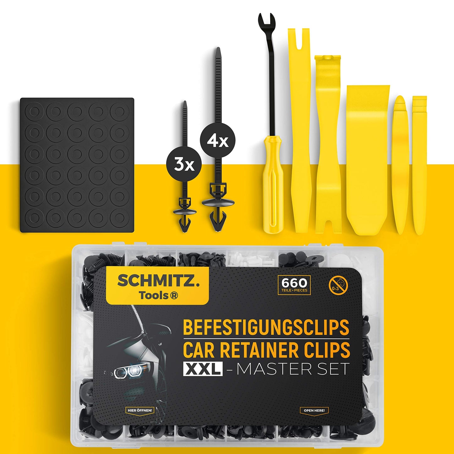 Fastening clips car + car disassembly tools set by SCHMITZ.Tools [700 pieces] lever tool car - automotive tool - car interior accessories - car clips - clips - push rivets - fastening clips