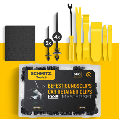 Fastening clips car + car disassembly tools set by SCHMITZ.Tools [700 pieces] lever tool car - automotive tool - car interior accessories - car clips - clips - push rivets - fastening clips