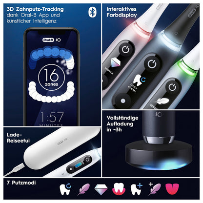 Oral-B iO Series 9 Electric Toothbrush, with 7 cleaning modes, tooth care, charging travel case & beauty pouch, Special Edition in black onyx.