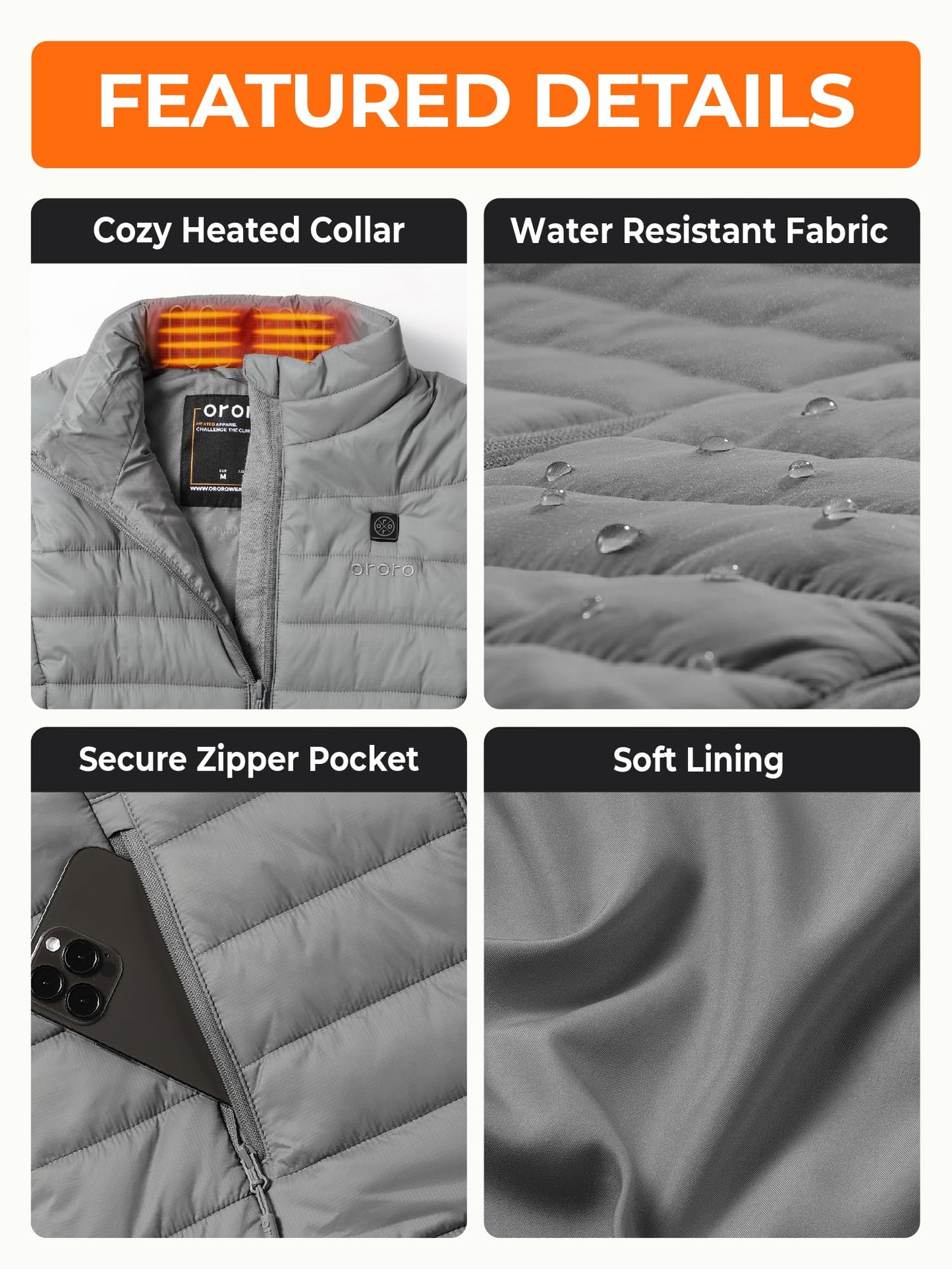 ORORO Women's Heated Vest with Powerbank, Women's Heated Vest Up to 10 Hours of Warmth - Charger Not Included (Silver Grey, M)