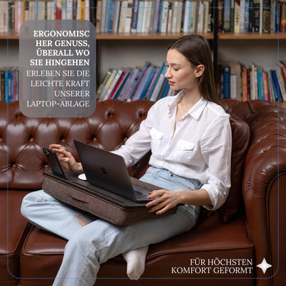 Vigo Wood Laptop Table - Laptop Tray Stand for up to 17.3 Inch - Cushioned Tray for Comfortable Work in Bed or on the Sofa - Sustainable Lap Desk for Home office, Study, and Relaxation.