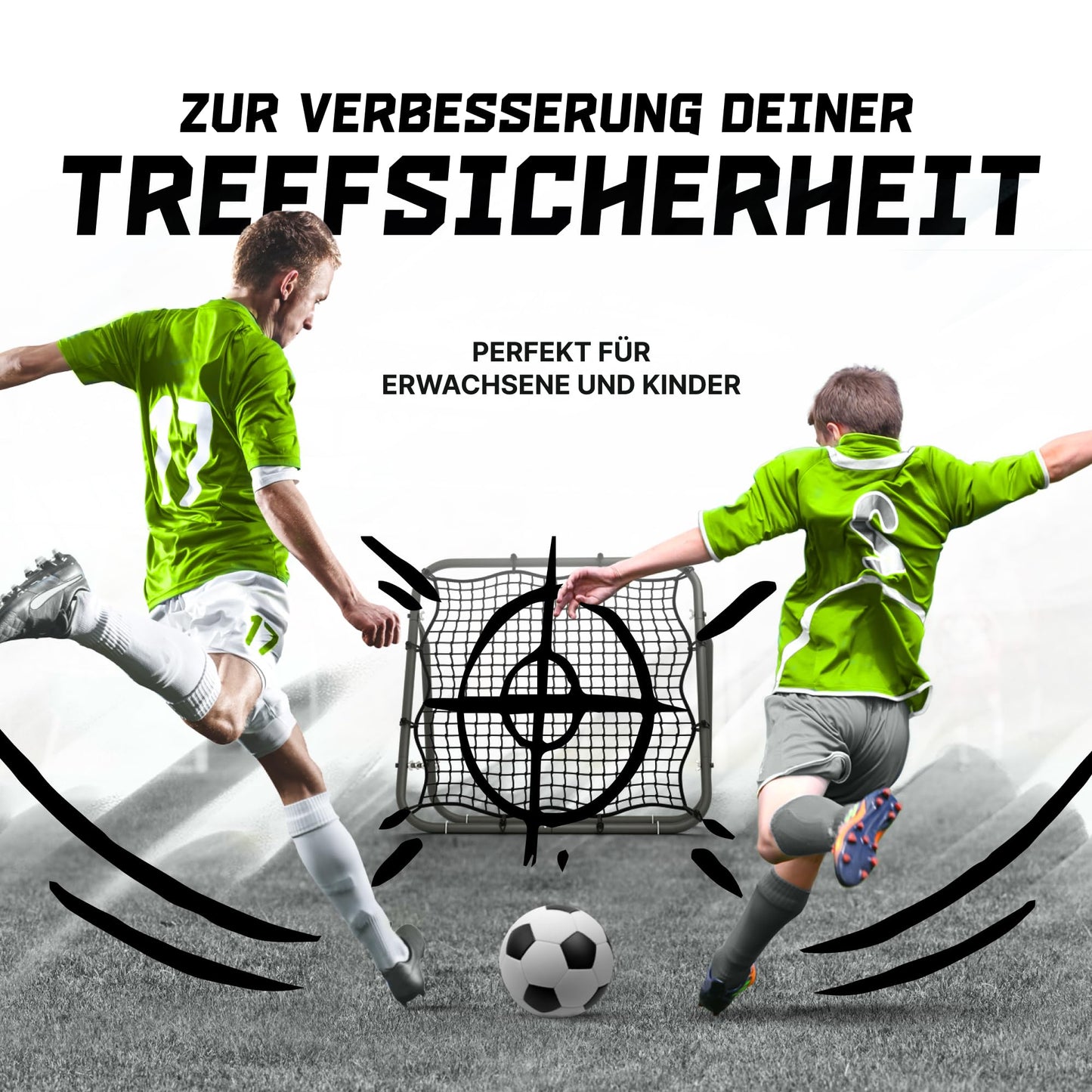BENTSON rebounder for soccer kids and pros I Incl. spare net I Sturdy frame I Also for handball, volleyball, and basketball I rebound wall I matte black I 100x100 cm