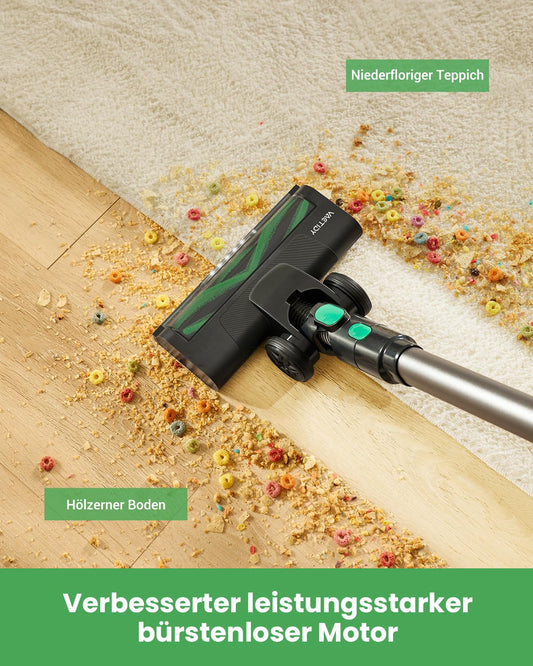 Vactidy V9 Cordless Vacuum Cleaner, 30KPa Cordless Vacuum with up to 45min runtime, cordless vacuum with LED light, lightweight battery vacuum, vacuum cleaner for pet hair on hard floors/carpet.