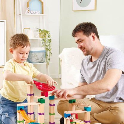 Hape Marble Run, construction toy made of FSC wood, ball track for ages 3 and up, $110.
