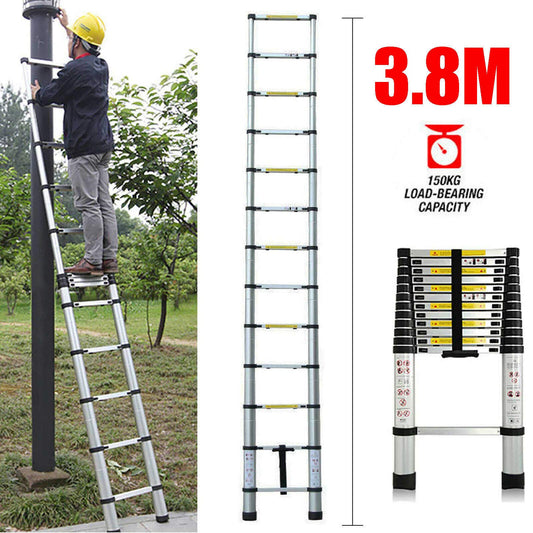 Multipurpose ladder 3.8m telescopic ladder aluminum folding ladder non-slip extendable sturdy step ladder 150 kg/330 lbs capacity.