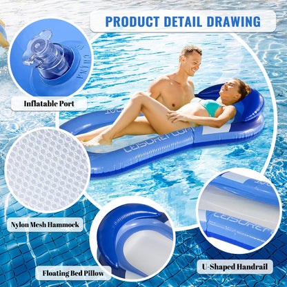Pool Hammock with Mesh, Adult Pool Float, Water Hammock Float with Net, Pool Water Hammock Lounger Swim Ring Floating Bed (160 x 84cm)
