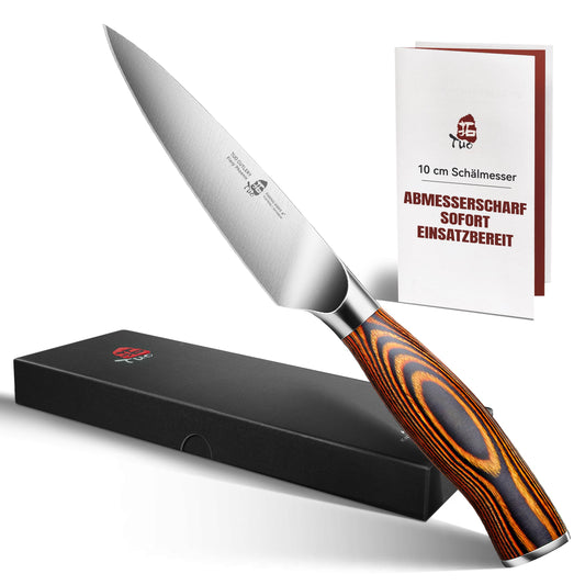 10cm vegetable knife, sharp paring knife, small kitchen knife made of high carbon German stainless steel, rust-resistant kitchen utensil, luxurious gift box included - Fiery Phoenix series