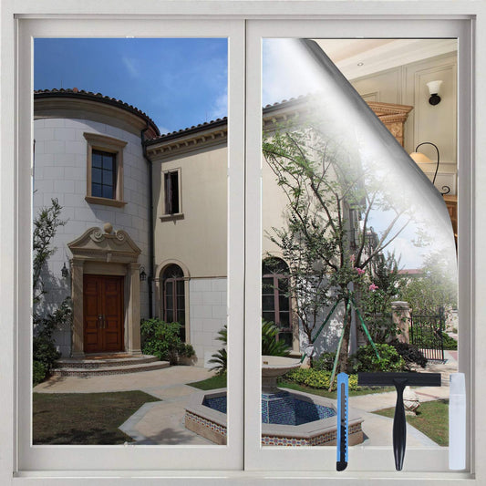Volcanics Privacy Window Film 60x200cm with installation tools, One-way Window Film Privacy from outside, Silver, Sun Protection Film for Window Interior, Static Cling