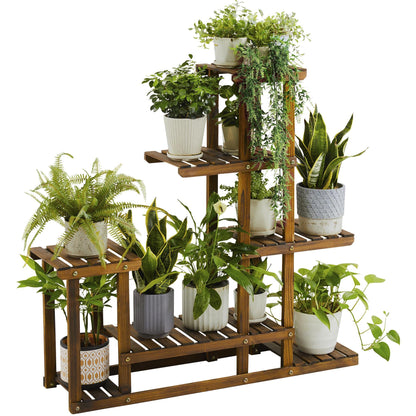 Yaheetech Plant Stand 6 Tier Flower Shelf Flower Bench Wood Rack Flower Ladder Balcony Outdoor Garden Shelf Leaning Shelf Plant Stand 97 x 96 x 25 cm