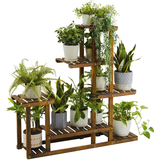 Yaheetech Plant Stand 6 Tier Flower Shelf Flower Bench Wood Rack Flower Ladder Balcony Outdoor Garden Shelf Leaning Shelf Plant Stand 97 x 96 x 25 cm