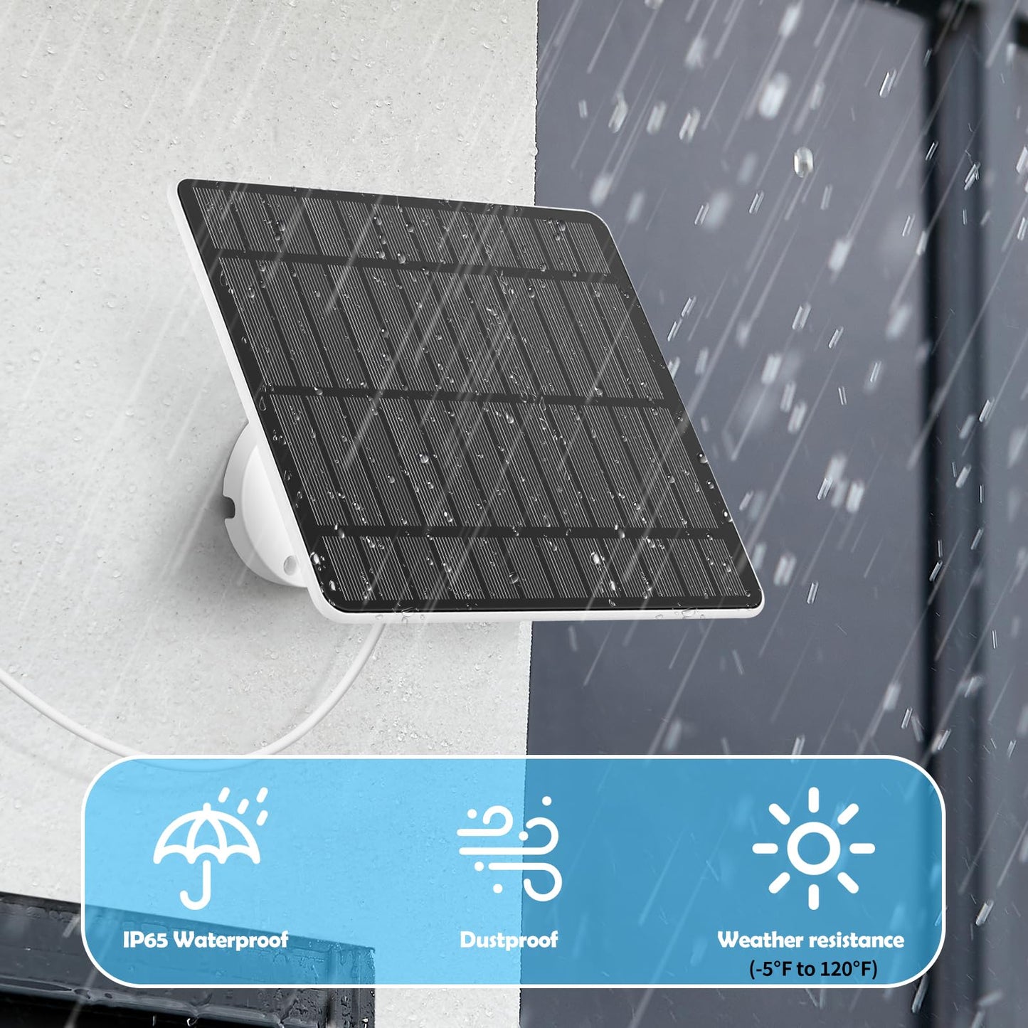 Solitude 5W Solar Panel for outdoor surveillance camera, solar module compatible with Ring Spotlight Camera Battery/Stick Up Cam Battery, barrel plug to USB-C adapter, 4M cable, IP65 waterproof (2 Pack)
