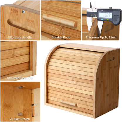 G.a HOMEFAVOR Bamboo Bread Box 2-Tier Bread Holder Roll-Top Bread Storage with Removable Layer, Self-assembly, 38x25x34cm