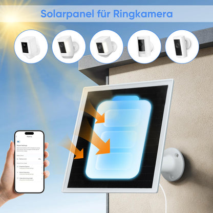 6W Solar Panel for Ring Camera, Surveillance Camera Solar Panel with 360° Adjustable, IP66 Waterproof, Monocrystalline Solar Panel with 9.8 Cable for Outdoor, 2 Pack