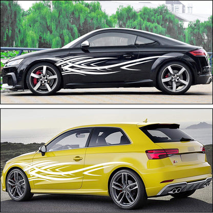 TOMALL 2Pcs 240cm x 39cm Flame Graphics Body Side Sticker Flame Racing Sport Stripes Sticker for Car Universal Vinyl Self-adhesive Decoration Accessories for Truck SUV Off-road Vehicle (white)