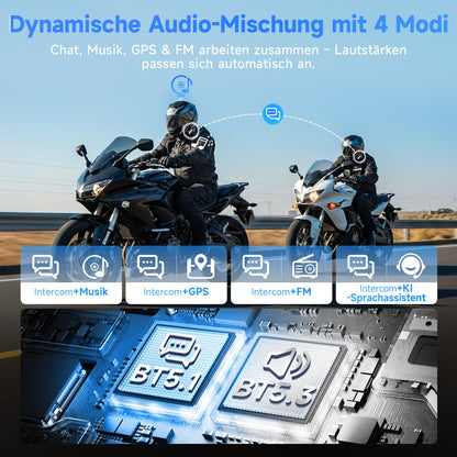 Moman Motorcycle Intercom Headset, H2S 1000M Motorcycle Helmet Communication System ENC & DSP & CVC Noise Reduction Multitasking Audio Hi-Fi Stereo Music Sharing FM AI Voice IPX6 Waterproof (2 Pack)