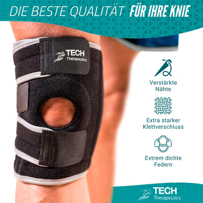 Tech Therapeutics adjustable knee brace for women and men - knee orthosis for meniscus and patella, knee brace for support with side stabilizers, knee support for joint pain relief and arthritis