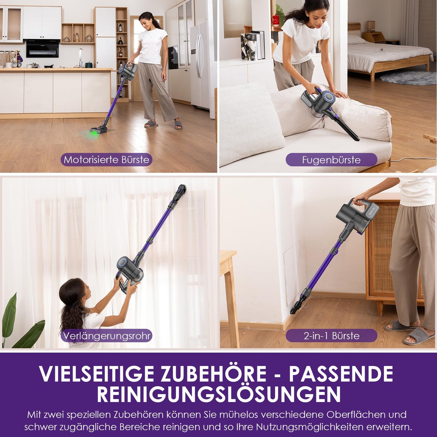 Suirviz Cordless Vacuum Cleaner, 500W/40000Pa/40 Min Battery Vacuum Cleaner with Self-standing, Lightweight Stick Vacuum with Green Light, Ideal for Hard Floors, Carpets, Pet Hair