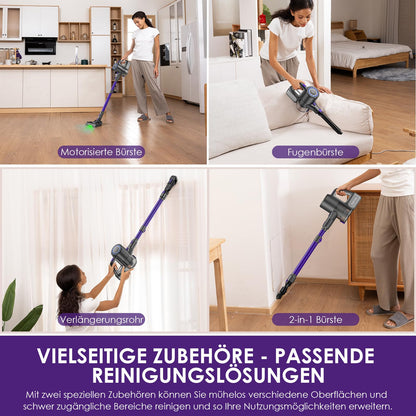 Suirviz Cordless Vacuum Cleaner, 500W/40000Pa/40 Min Battery Vacuum Cleaner with Self-standing, Lightweight Stick Vacuum with Green Light, Ideal for Hard Floors, Carpets, Pet Hair