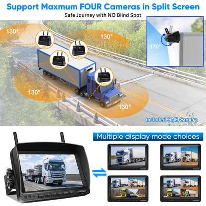 URVOLAX 100% wireless backup camera, 6700mAh rechargeable battery, magnetic mount, DIY installation, 7-inch FHD monitor, video recording for truck, camper, RV, car.