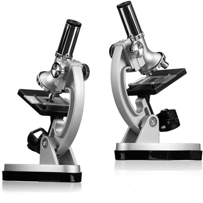 Bresser Junior beginner microscope set Biotar 300x-1200x for kids with battery-powered illumination and extensive accessory package, including carrying case