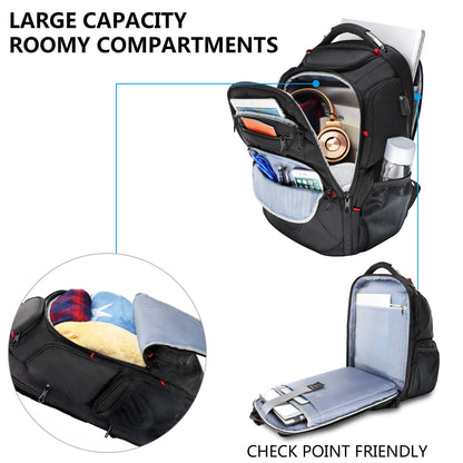 KROSER Laptop Backpack 17.3 Inch Business Travel Backpack Carry-On Waterproof with Hard Shell Security Compartment Charging Port RFID Pocket for Men/Women/College/School - Black MEHRWEG