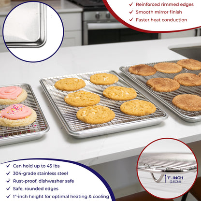 KITCHENATICS Half Sheet Pan with Rack Set, Oven Baking Tray, Aluminum Pan with Rim, Wire Cooling Rack for Cooking and Roasting, Half Baking Sheet with Baking Rack - 33.3 x 45.5 cm
