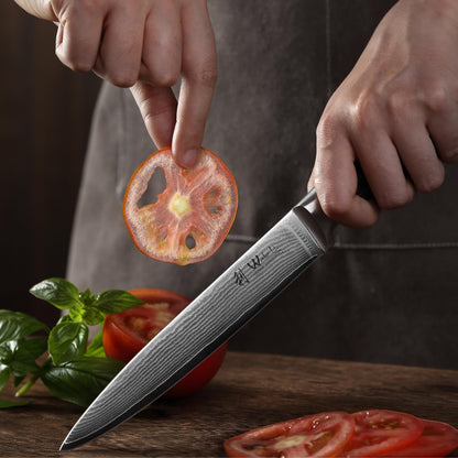 Wakoli EDIB Damascus Knife Set 4 pieces made of 67 layers of damascus steel with VG10 core & pakkawood handle - Kitchen knife set with santoku, paring knife & utility knife in gift box