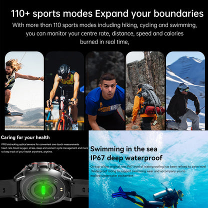 Men's smartwatch with phone function, 1.43 inch HD full touchscreen, 5ATM with 110+ sports modes, fitness tracker, sleep monitor, pedometer, message reminder, heart rate monitor for Android iOS (Silver)
