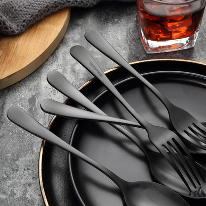 BEWOS 16 Piece Fork Set, Stainless Steel Fork Set with Iron Content, 8.07 Inch Forks, Mirror Polished, Silverware Forks for Any Occasion, Dishwasher Safe, Matte Black