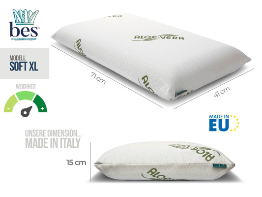 Memory Foam Pillow | 15cm height | Side Sleeper Pillow | For Adults | Aloe Vera | Made in Italy
