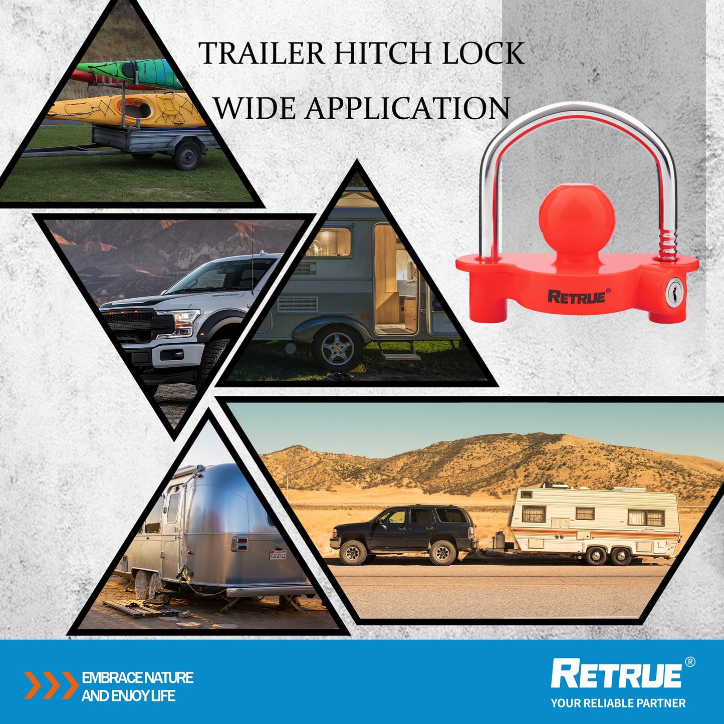 RETRUE Trailer hitch lock, theft protection for common trailer couplings, trailer ball lock coupling lock. Trailer security lock with 2 keys, red.