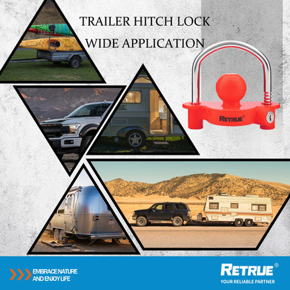 RETRUE Trailer hitch lock, theft protection for common trailer couplings, trailer ball lock coupling lock. Trailer security lock with 2 keys, red.