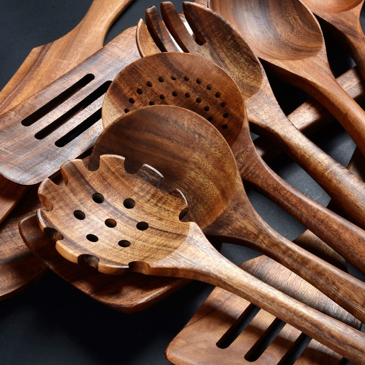 Wooden cooking spoon, set of 12, wood cooking utensils, kitchen utensil set, wooden cooking utensils, natural teak wood, wooden spatula for cooking.