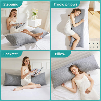 NOFFA Side Sleeper Pillow 39 x 137 cm Long pillow for side sleepers with shredded memory foam Pregnancy pillow Viscoelastic foam body pillow with cover, adjustable filling